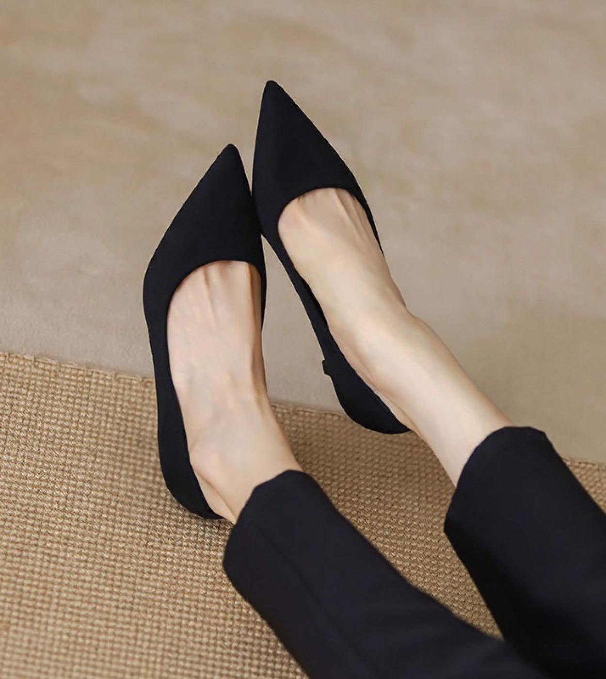 Navy Blue Women Synthetic Suede High Heels Pointed Toe Slip On Ol Ladies Stiletto Pumps 58cm Fashion Wedding Shoes  Pump