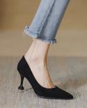 Navy Blue Women Synthetic Suede High Heels Pointed Toe Slip On Ol Ladies Stiletto Pumps 58cm Fashion Wedding Shoes  Pump