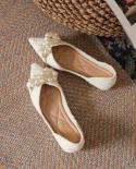 Green Soft Pointed Toe Flat Shoes Women Ballet Shoes 2022 Spring New Pearl Bow  Ladies Ol Office Shoes