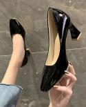 2022 New Square Toe Patent Leather Shoes Women Pumps Chunky Heels  Banquet Work Party High Heels Glossy High Heels  Pump
