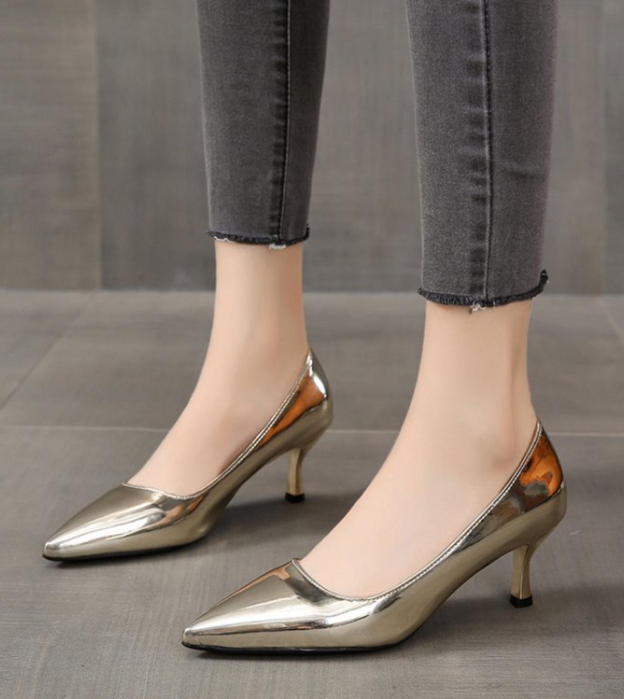 New Hot Women Shoes Pointed Toe Pumps Patent Leather Dress High Heels Boat Shoes Wedding Shoes  Plus Size 35 45 Zapatos 