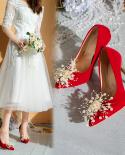 2022 New Style Wedding Shoes Banquet Womens High Heel Shoes Four Seasons Large Size Womens Shoes Thin Heeled Bride Sho