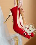 2022 New Style Wedding Shoes Banquet Womens High Heel Shoes Four Seasons Large Size Womens Shoes Thin Heeled Bride Sho