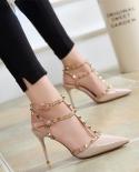 2022 New 10cm New Highheeled Shoes Female Pointed Stiletto  Nightclub Word With Rivets Wild Sandals Female Summer  Women