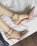 2022 New 10cm New Highheeled Shoes Female Pointed Stiletto  Nightclub Word With Rivets Wild Sandals Female Summer  Women