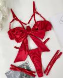 Ellolace Bowknot Lingerie Open Bra Lace Up  Underwear 3piece Satin  Outfit Young Girls Uncensored Bilizna Set Of   Bra 