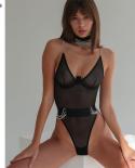 Ellolace  Bodysuit Lingerie Sheer Lace Body With Chain Fetish Tight Fitting Top Mesh One Piece Tulle Night Club Outfit