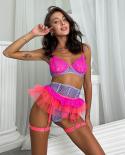Ellolace 3 Piece Sets Luxury Kiss Lingerie   Ruffle Delicate Underwear Lace Patchwork Underwire Bra Garters Intimatebra 