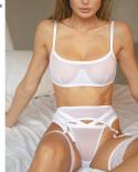 Ellolace Sheer Lace Lingerie White Underwear Uncensored 4piece Garter Belt Set Solid Mesh Intimate Seamless Bilizna Outf