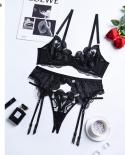 Ellolace  Lingerie Luxury Lace Embroidery Fancy Underwear 3 Pieces Pushup  Bra And Briefs Set  Transparent  Thongs