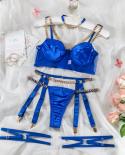 Yimunancy Metal Chain Lingerie Set Women Choker 4 Colors Garter Kit Satin Club Underwear Set  Bra  Brief Sets