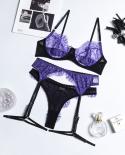 Yimunancy 3 Piece Contrast Color Lace Bra Set Women  Lingerie Set Ladies Purple Panty Underwear Setbra  Brief Sets