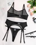 Yimunancy 3 Piece Mesh Lingerie Set Women Black Transparent Everyday  Set Wirelss Brief Underwear Set