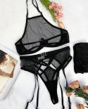 Black Lingerie Set Garter  Set Underwear Garters  Lingerie 3 Piece Set Garter  Bra  Brief Sets  