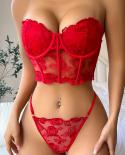 Yimunancy Floral Embroidery Lingerie Set Women 2 Piece Red Camisole  Brief  Bra Set