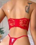 Yimunancy Floral Embroidery Lingerie Set Women 2 Piece Red Camisole  Brief  Bra Set