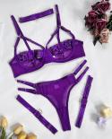Yimunancy 4 Piece Bandage  Set Women Choker Cut Out Solid Vintage Purple  Lingerie Set Breif Kit