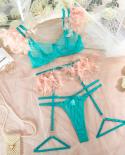 Yimunancy 3 Piece Feather Decorated Lace Exotic Sets Women  Lingerie Set Chain Panty Garter Fancy Luxury Kit