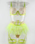 Yimunancy Contrast Color Ball Gown Lingerie Set Women Patchwork Lace E Set  Garter Brief Kit