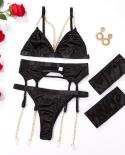 Yimunancy Classic Wireless Bra Set Women Solid 4piece Blackred Chain Garter Kit Brief Underwear Set  Bra  Brief Sets