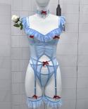 Yimunancy Bow Ruched Lingerie Set Women Fashion Off Shoulder  Set 4 Piece Brief Garter Kit