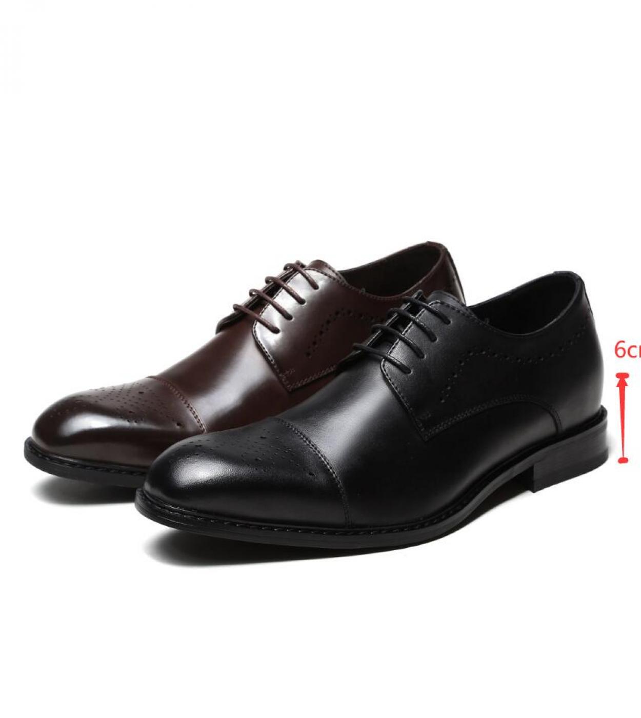  Genuine Leather Men Brogue Shoes 6cm Increased Business Oxfords Height Increasing Mens Casual Tall Flats  Mens Dress S