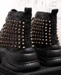 Rivets Mens Ankle Boots Green Sequin Men Show Shoes Fashion High Top Man Studded Sneaker Cat Boot  Mens Boots