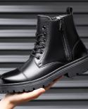 Zipper Men Motorcycle Boots British High Top Mens Matin Booties Thick Sole Solid Mens Casual Outdoor Shoesmotorcycle Bo
