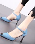 Female Fashion Black Light Weight Buckle Strap Stiletto Heels For Party Night Club Women Classic Sky Blue Heel Shoes Muj