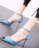 Female Fashion Black Light Weight Buckle Strap Stiletto Heels For Party Night Club Women Classic Sky Blue Heel Shoes Muj