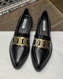 Loafers Shoes Women 2023 New Metal Retro British Style Slothful Small Leather Shoes Flat Womens Single Shoes Large Size