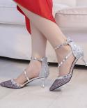 Plus Size 42 Women Sandals Rivets Pumps Pointed Toe Bling Wedding Shoes Woman Pumps Glitter Dress Shoes Sandalias Mujer 