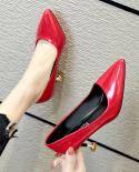 2022 New Fashion Spring Shallow Metal Stiletto Heels For Women Red Solid Color Pointed Toe Stiletto Office Women High He