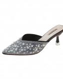 High Heels Womens New Stiletto Pointed Toe Toe Slippers Summer Diamondstudded  Highheeled Slippers Women  Womens Sanda