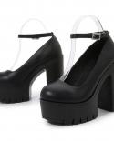 Women High Heeled Shoes  Chunky Heeled Ankle Strap Platform Pumps  Office Lady Comfy Elegant Dress Shoes