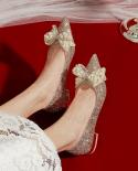 Bling Square Heels Pumps Women Sequins Pointed Toe Low Heels Party Shoes Woman Pearl Bowknot Slipon Wedding Banquet Shoe