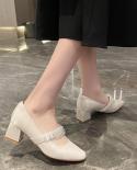 2022 Women Pumps Genuine Leather Shoes Crystal Square Toe Spring Summer Casual Single Shoes Womenwomens Pumps