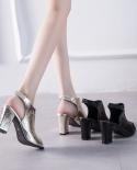 Alligator High Heels Sandals Women Peep Toe Shoes 2022 New Chunky Pu Leather Woman Shoes Fashion Slingback Female Ankle 