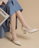 Fashion Soft Leather Fabric Heels Pumps Shoes Pointed Toe Shoes Woman Square Slip On Heel Slip Lady Office Casual Work S