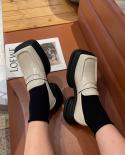 Flats Womens Shoes 2022 Spring Winter New Chunky Mules British Style Lazy Shoes Fashion Casual Pu Dress Square Toe Oxfo