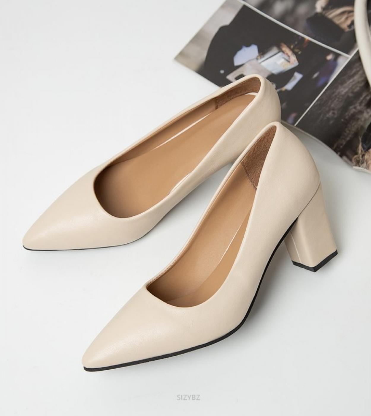 New High Heels Pointed Pumps Women Shoes Closed Shallow Office Square Heel Heels Ladie Dress Party Slipon Comfort Weddin