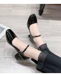 2022 שמלת נשים חדשות נעלי עקב בינוניות מרי גינס נעלי עור פטנט משאבות רצועת קרסול נשים נעלי משרד zapatos muj