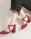 Summer Faux Suede Leather Shoes Woman Cross Band Sandals Medhigh Heels Beach Flipflops Ladies Dress Shoes Gladiator Sand