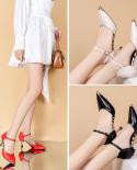 Zapatos De Mujer Women Fashion Sweet Pointed Toe Buckles Strap Stiletto Heels Lady Cool Red Party Heel Shoes  White Heel