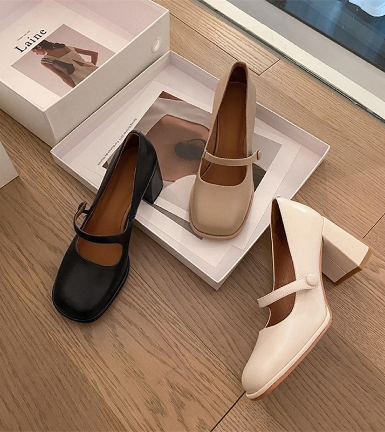 Scarpe Pompe Tacchi Grossi Punta Rotonda Mary Janes Tacchi Grossi