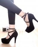 New Womens Round Head Suede  And Beautiful Fashion Single Shoes Buckle High Heels Super High Heels Large Size 43  Pumps