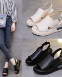 2023 Summer Comfortable Fashion Muffin Thick Bottom Slope Heel Womens Sandals Back Empty Snap Sandals Large Size Light 