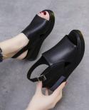 2023 Summer Comfortable Fashion Muffin Thick Bottom Slope Heel Womens Sandals Back Empty Snap Sandals Large Size Light 