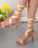 2023 Summer New Fashion All Match Trend Bandage Fairy Models Thick Heel High Heel Sandals  Womens Sandals