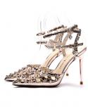 Crystal Bling Bling Colored Rhinestone Sandals Stiletto Heels Slingback Ankle Strap Shoes Women Peep Toe Wedding Sandals